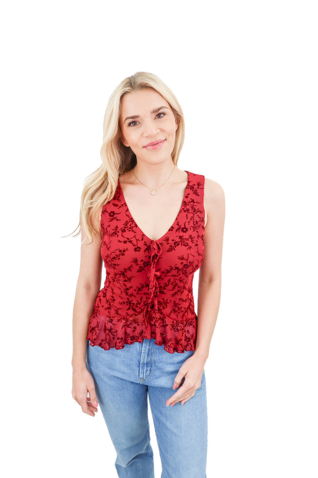 cupshe x renee maroon floral top NWT (s)