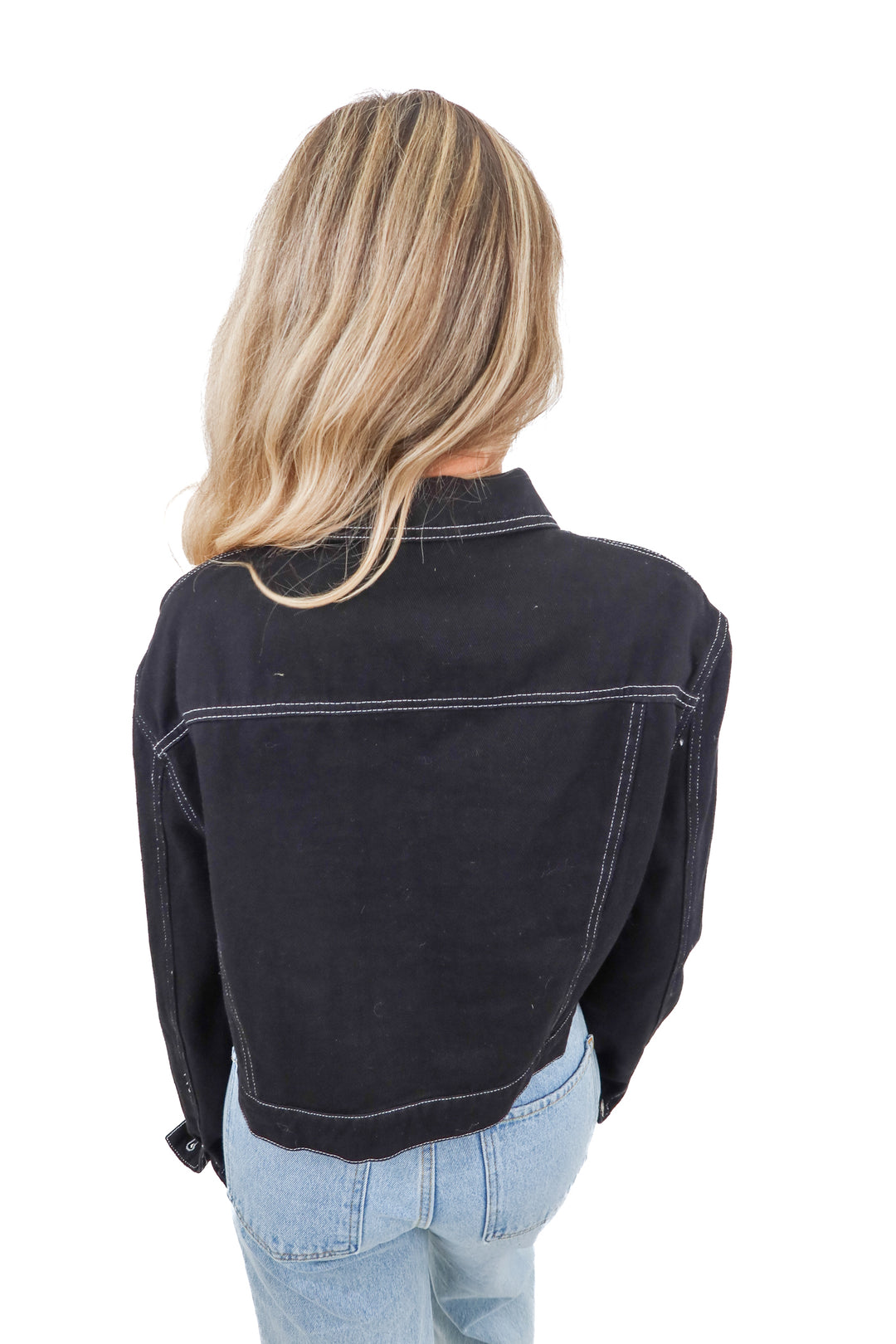 beige botany black denim jacket (s)