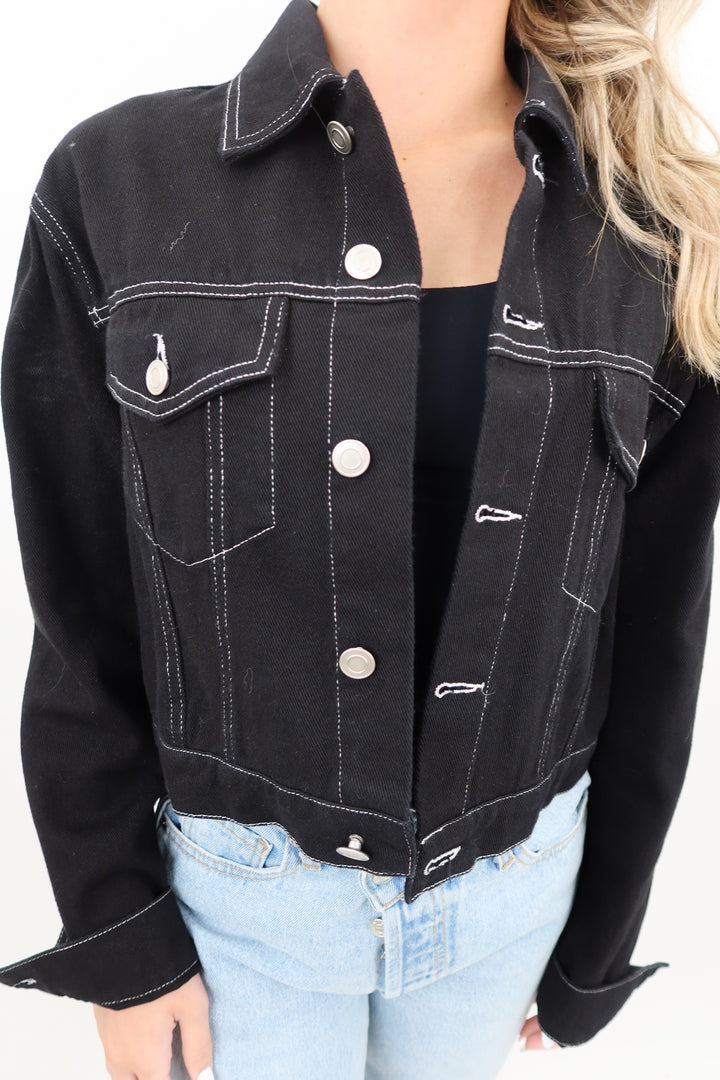 beige botany black denim jacket (s)