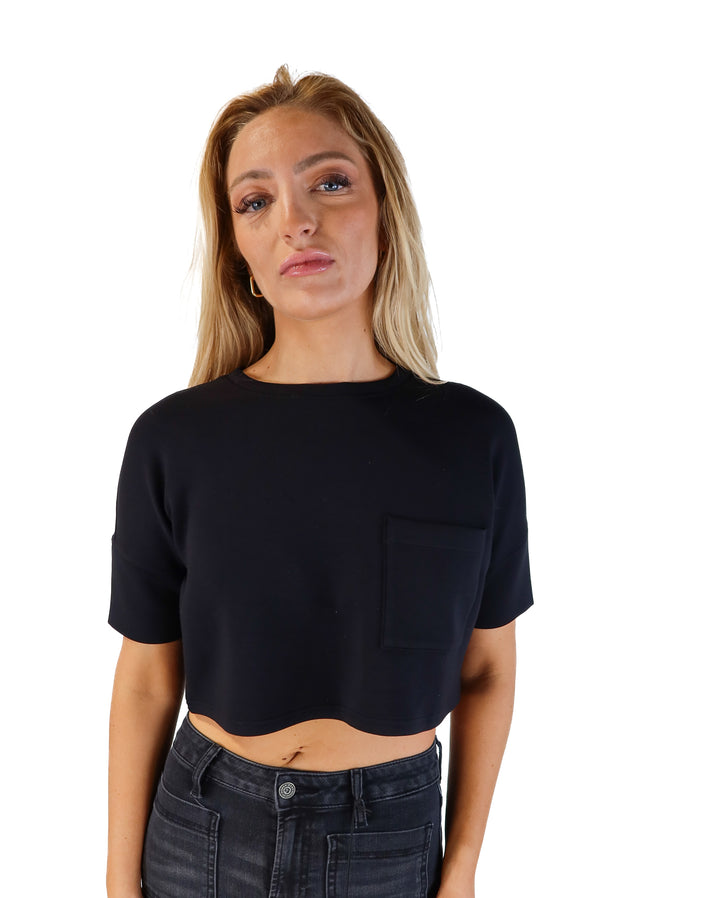 Spanx black cropped tee (s; retails for $68)
