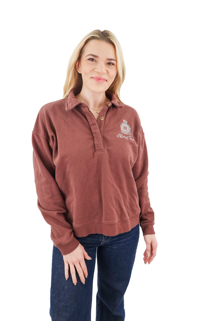 ellandemm brown pullover collared sweatshirt (S/M)