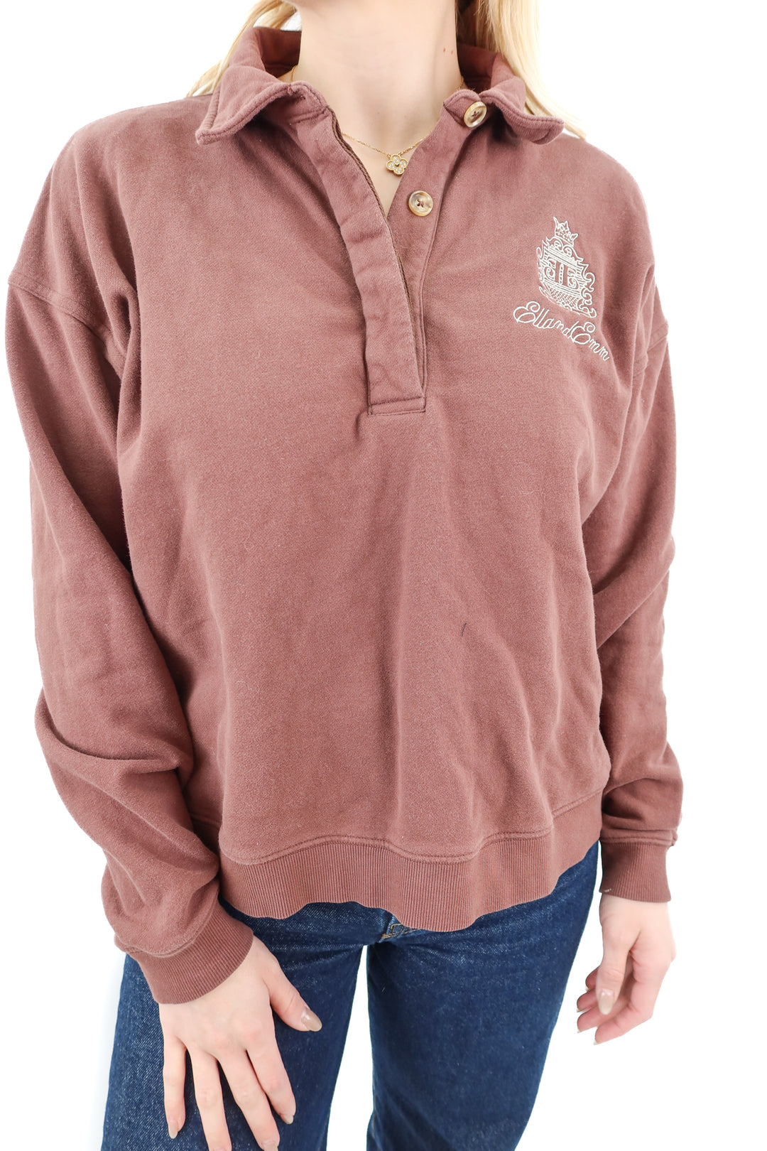 ellandemm brown pullover collared sweatshirt (S/M)