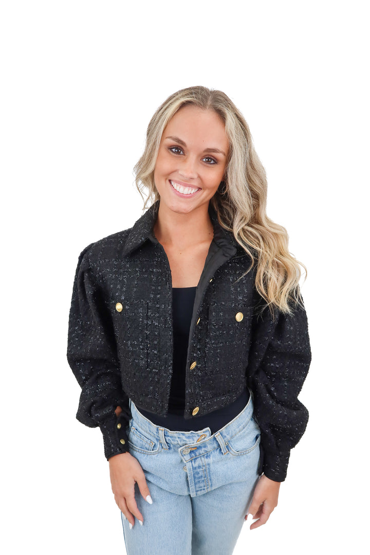 assignment black woven metallic jacket NWT (xxs; retail $158)