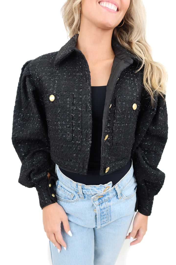 assignment black woven metallic jacket NWT (xxs; retail $158)