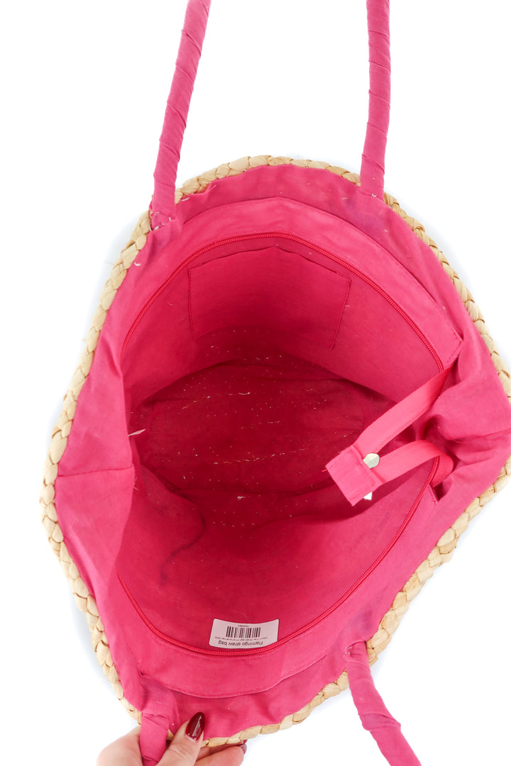 Flamingo straw bag