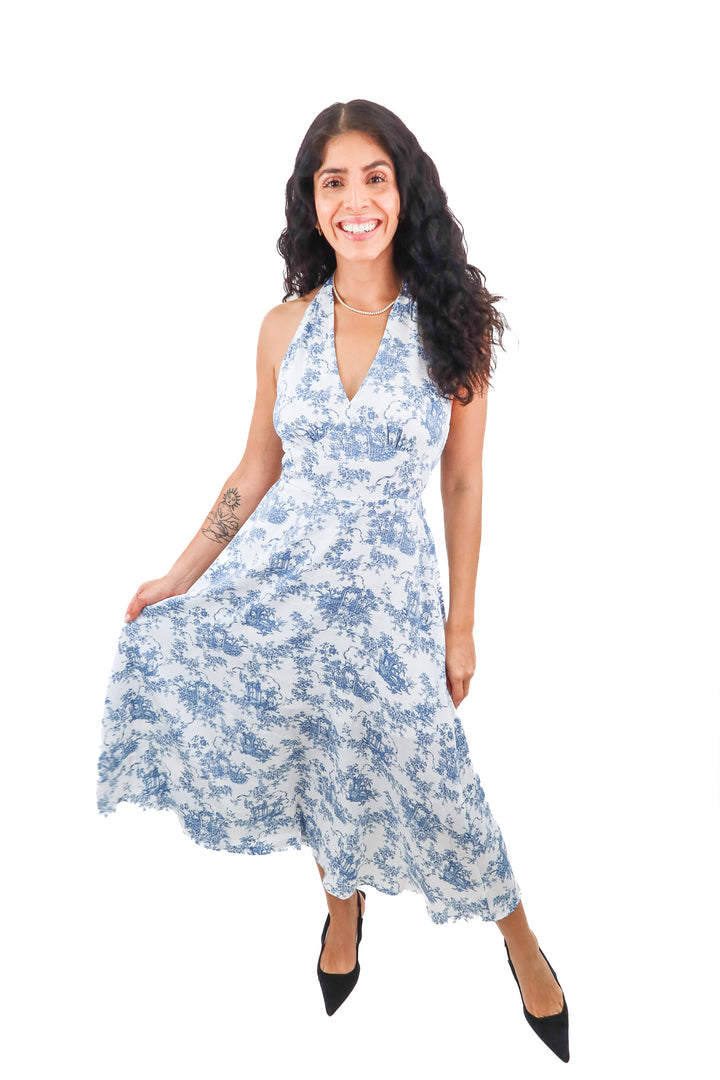 cupshe blue/white halter maxi dress NWT (s)