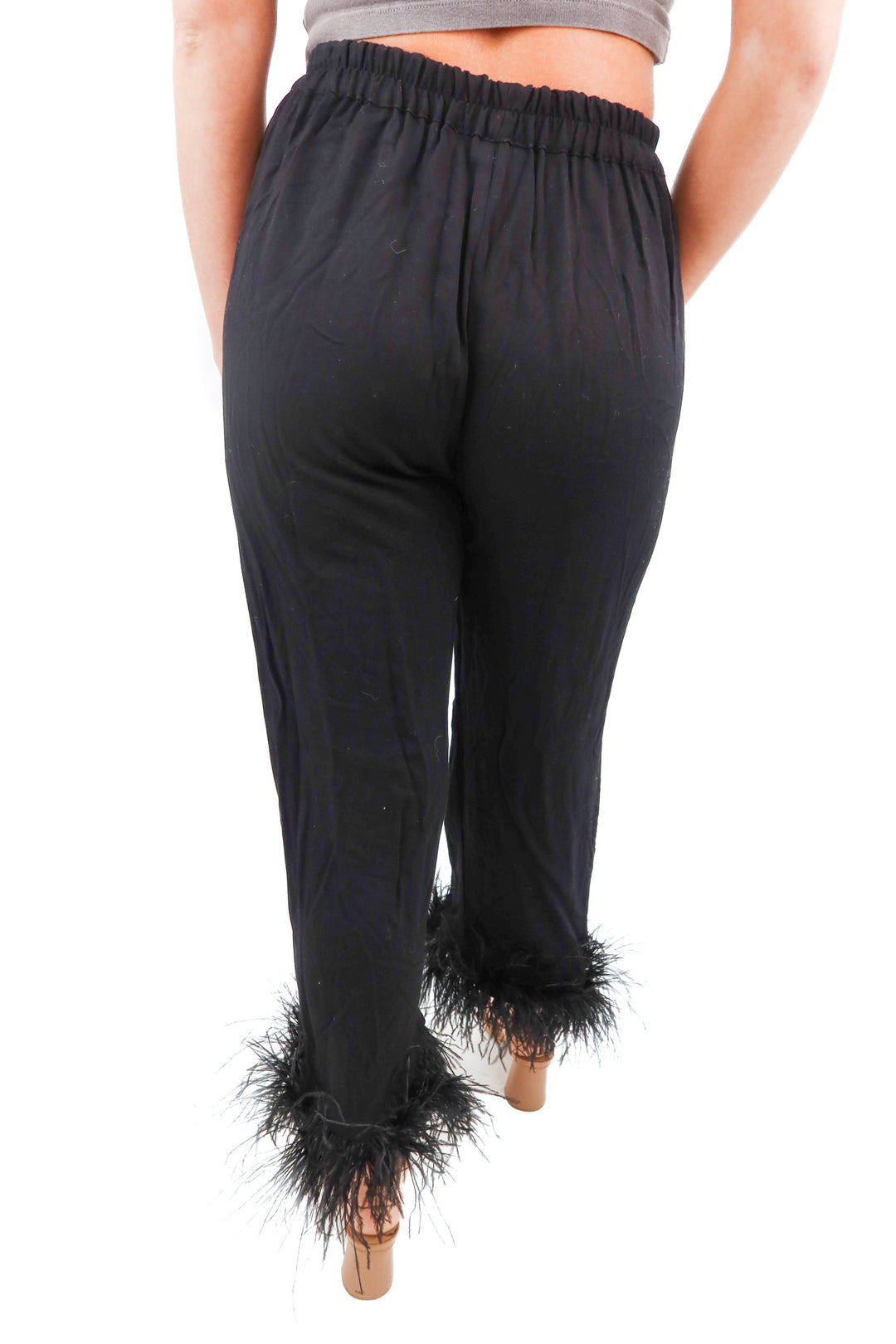 sleeper black feather trim pajama pants (s; retail $195)