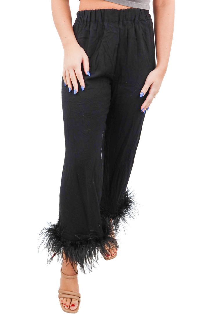sleeper black feather trim pajama pants (s; retail $195)
