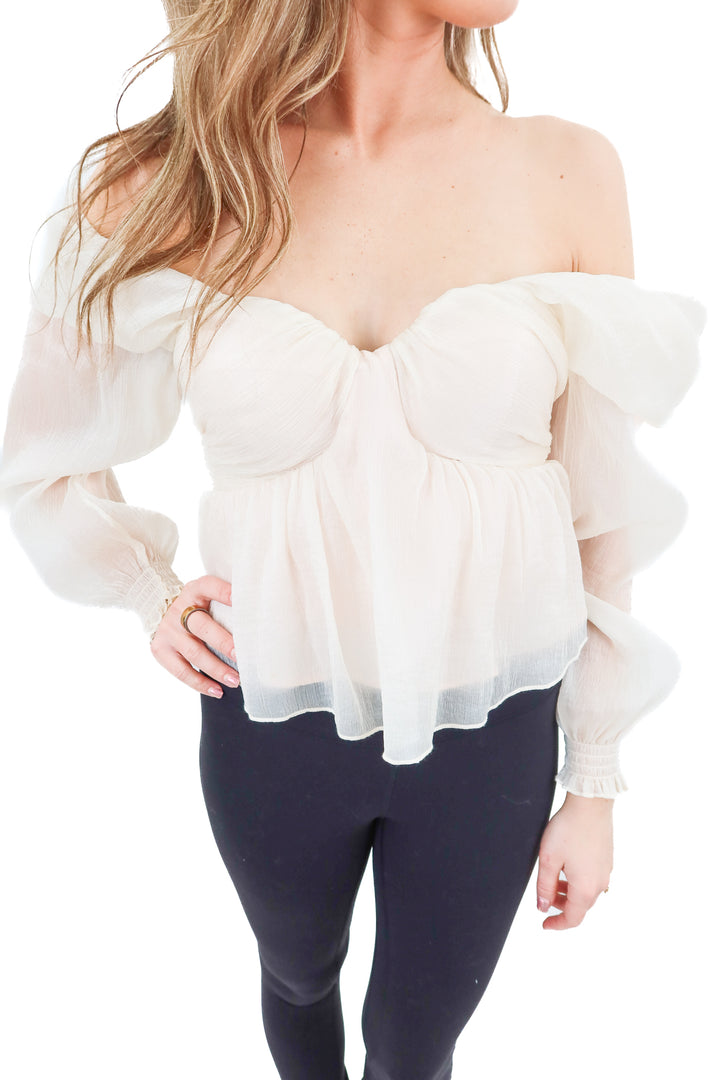 House of Harlow cream off shoulder babydoll top (XS)