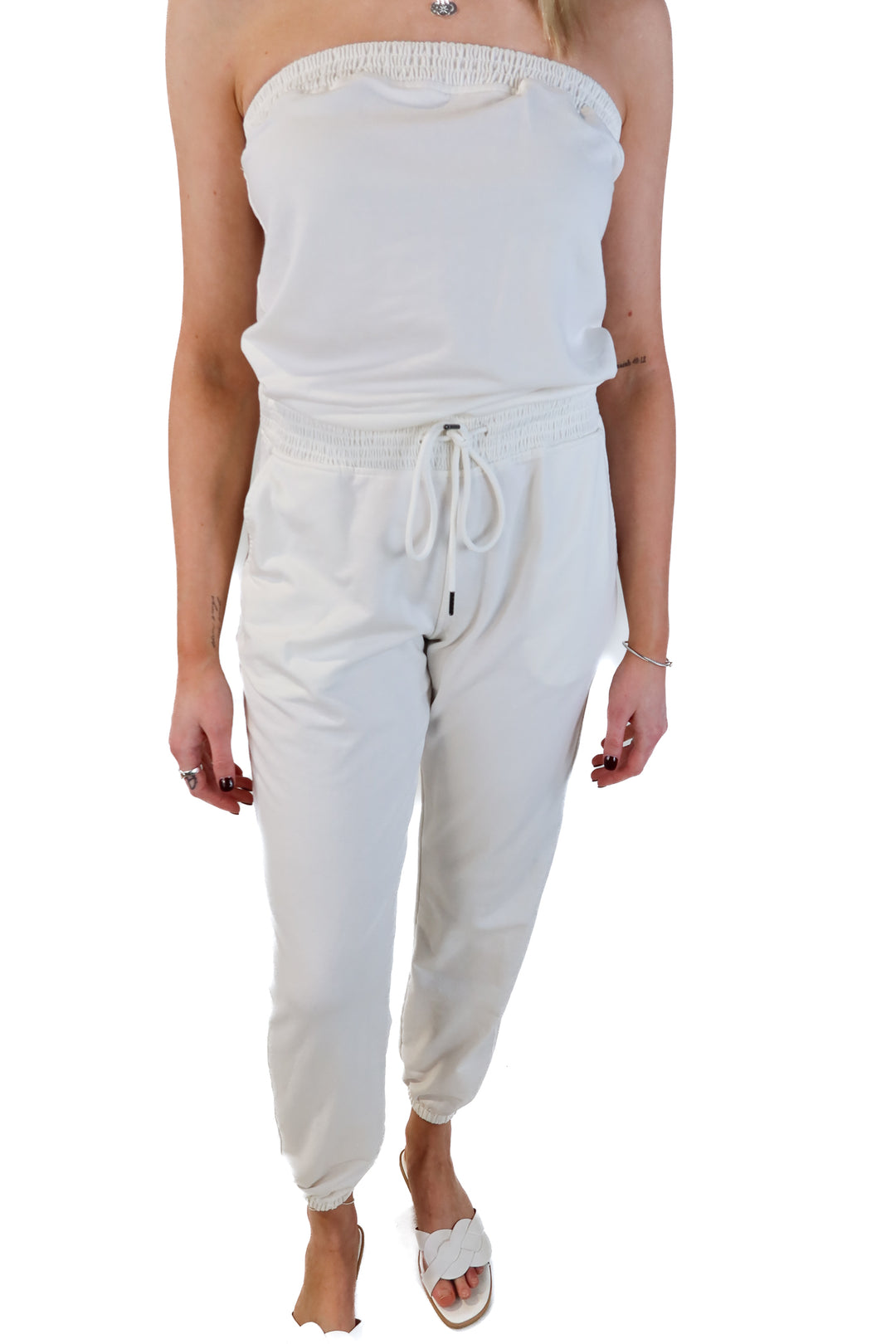 Sundays white strapless lounge jumpsuit (s)