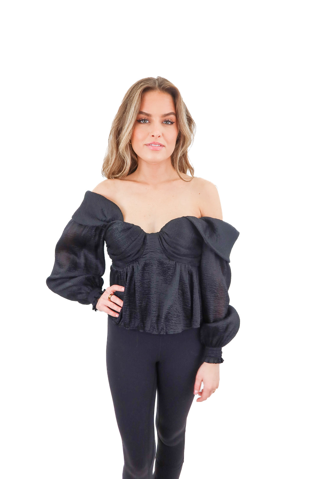 House of Harlow black off shoulder babydoll top (XS)