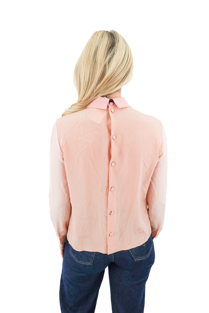 gucci pink silk lace long sleeve blouse (38/ US6; retail $2100)