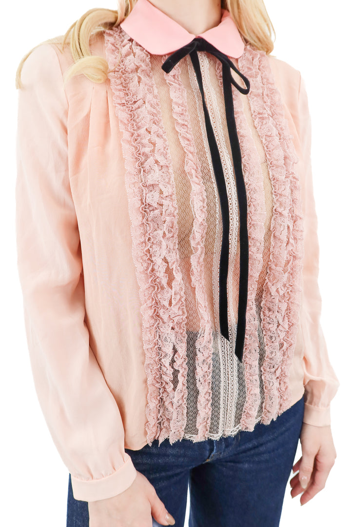 gucci pink silk lace long sleeve blouse (38/ US6; retail $2100)
