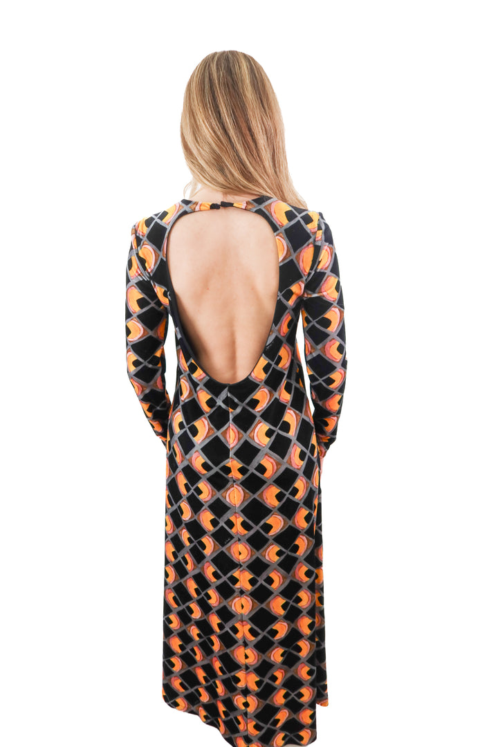 La DoubleJ black printed velvet maxi dress (XS; $1150)