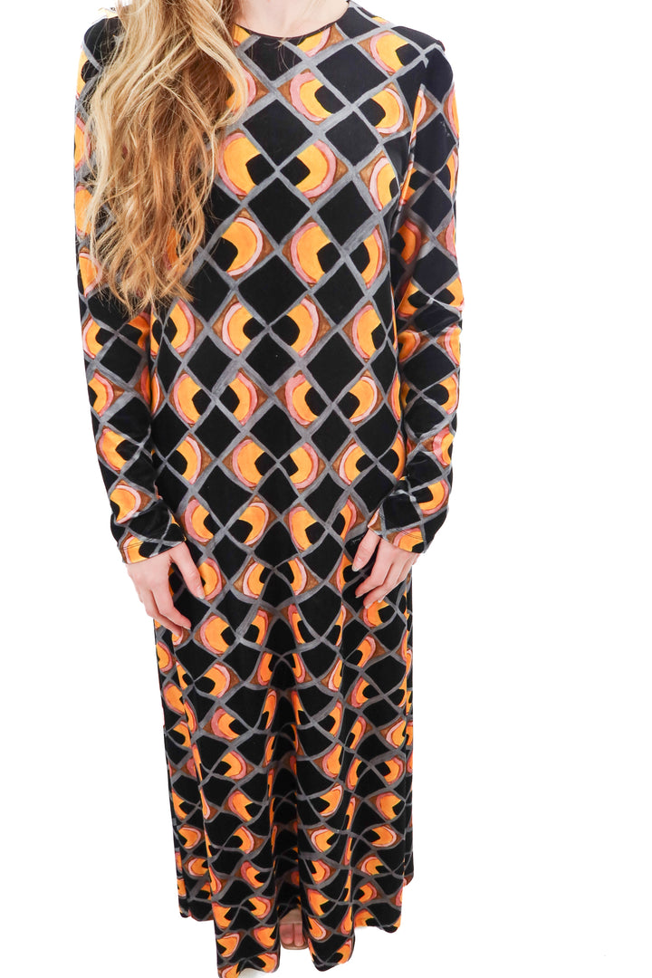 La DoubleJ black printed velvet maxi dress (XS; $1150)
