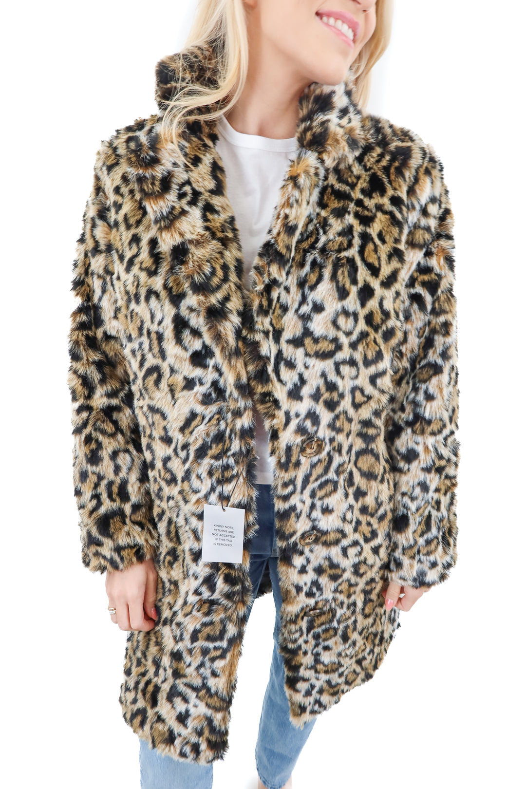 House of Harlow leopard print faux fur coat NWT (XS; retail $255)