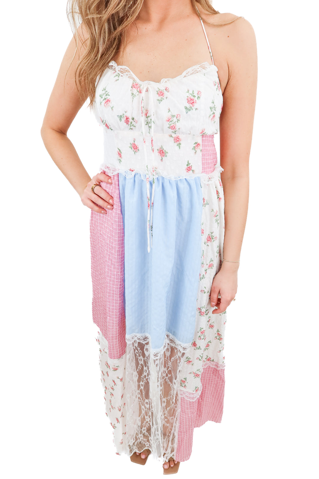 Floral patchwork lace maxi dress (S)