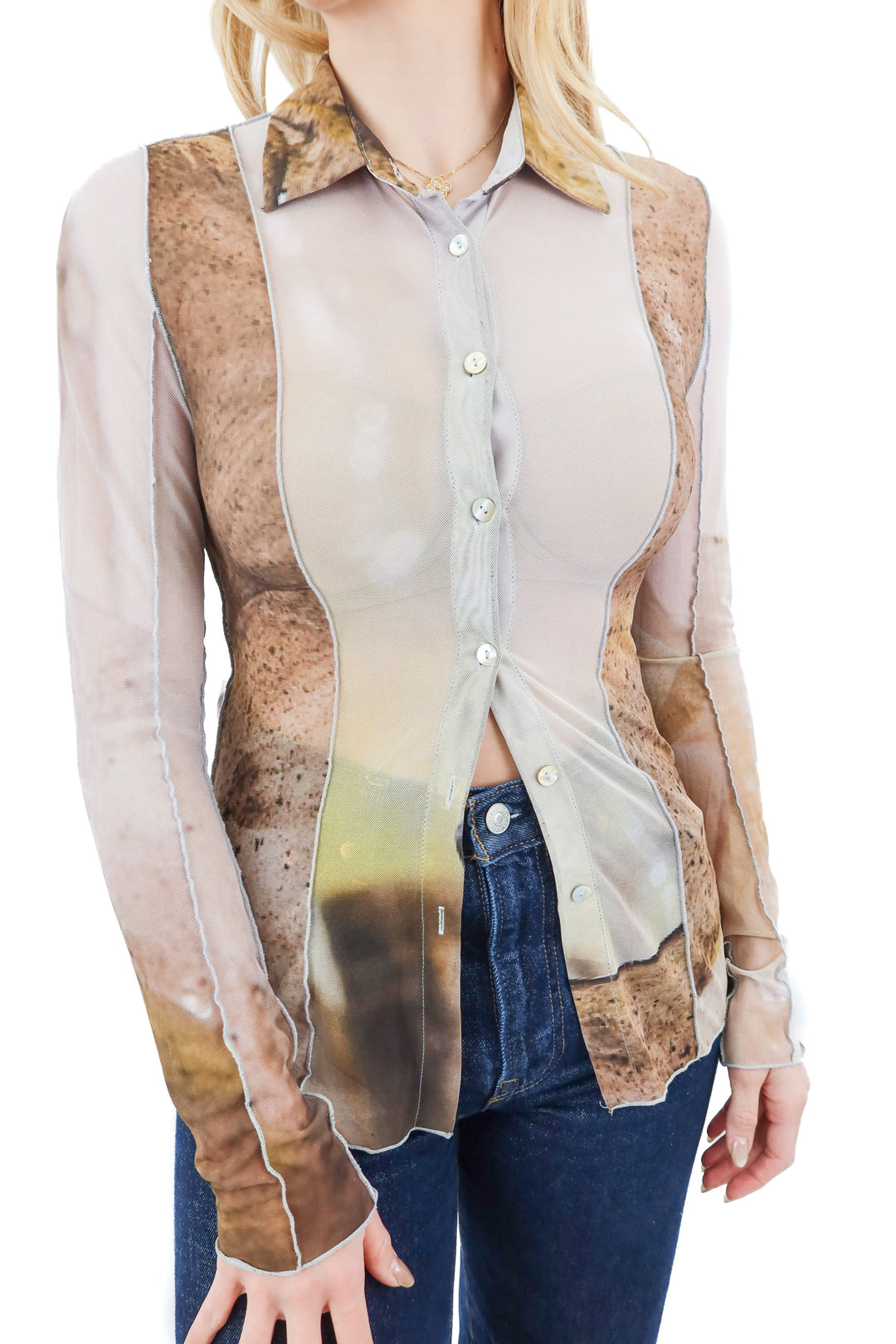 woodrose deli x caroline zimbalist brown mesh top (m; retail $70)