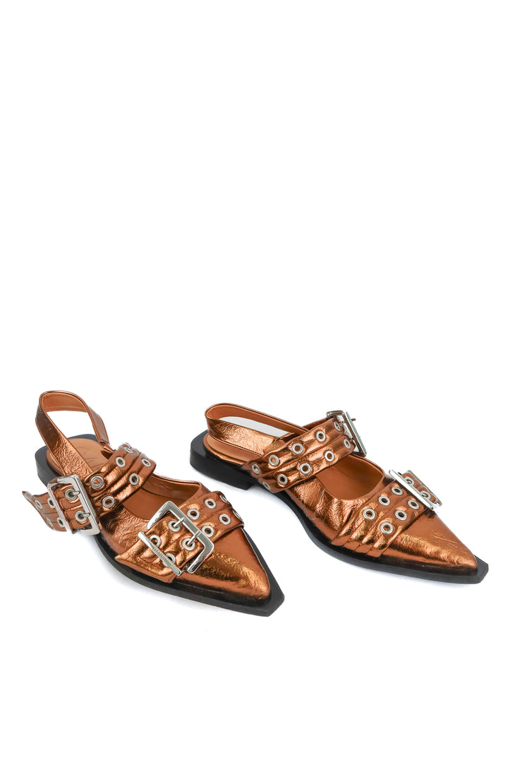 Ganni gold mettalic flats (41; retail $425)