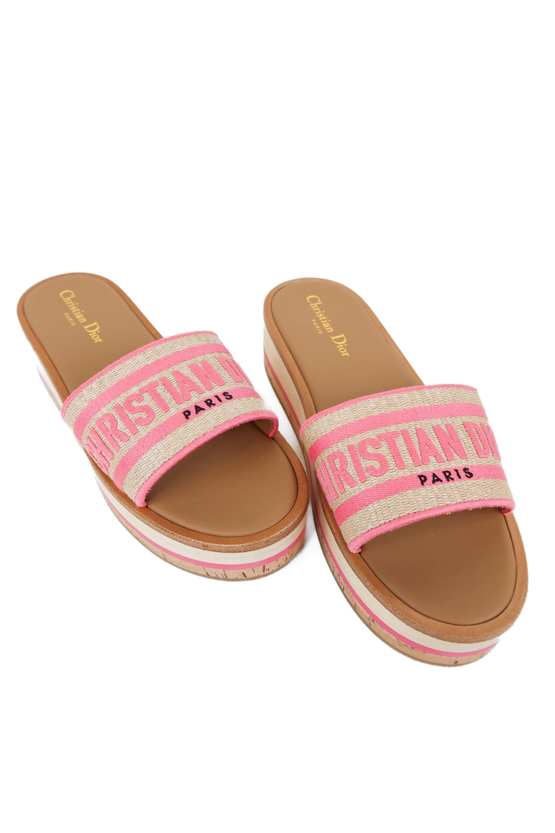 Dioriviera Dway Platform Slides in Natural Raffia and Candy Pink NWOT (38; retails for $990)