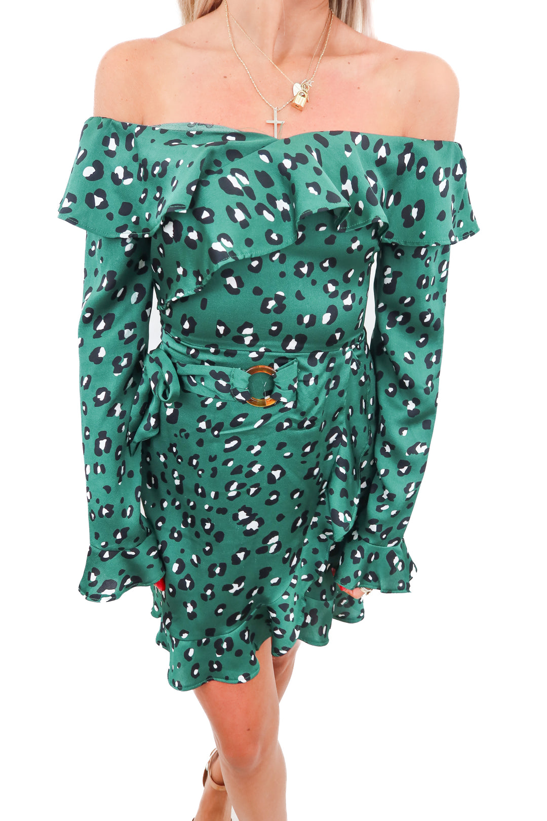 never fully dressed green leopard dress (s; retail $179)