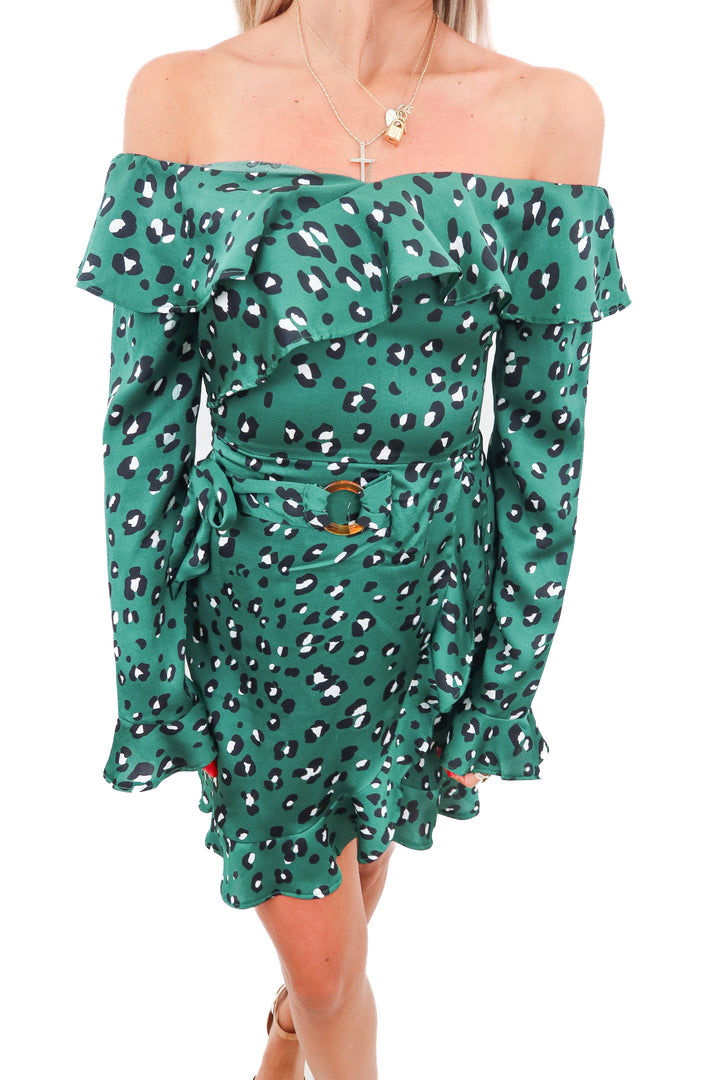 never fully dressed green leopard dress (s; retail $179)