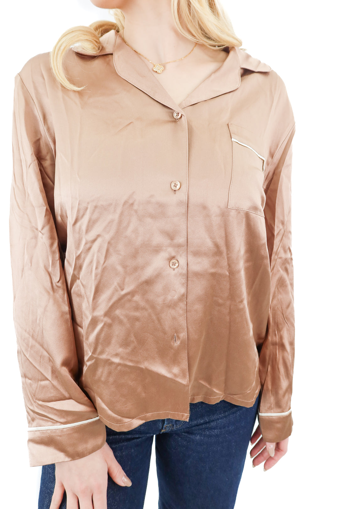 quince rose gold button-down top (s; retail $80)