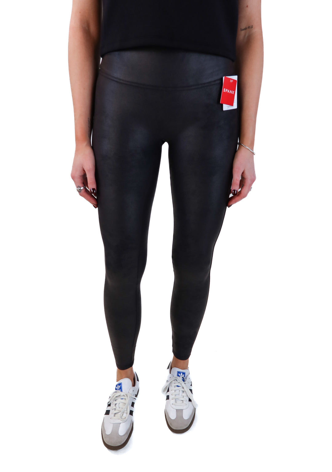 Spanx black faux leather fleece lined leggings NWT (m; retails for $98)