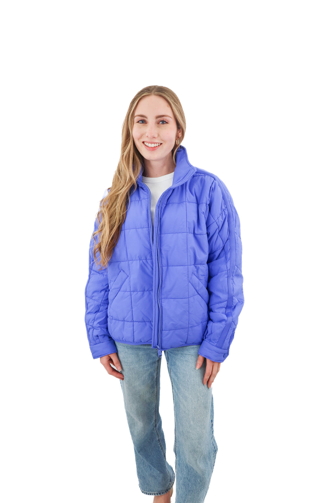 free people movement periwinkle puffer jacket (s; retail $198)