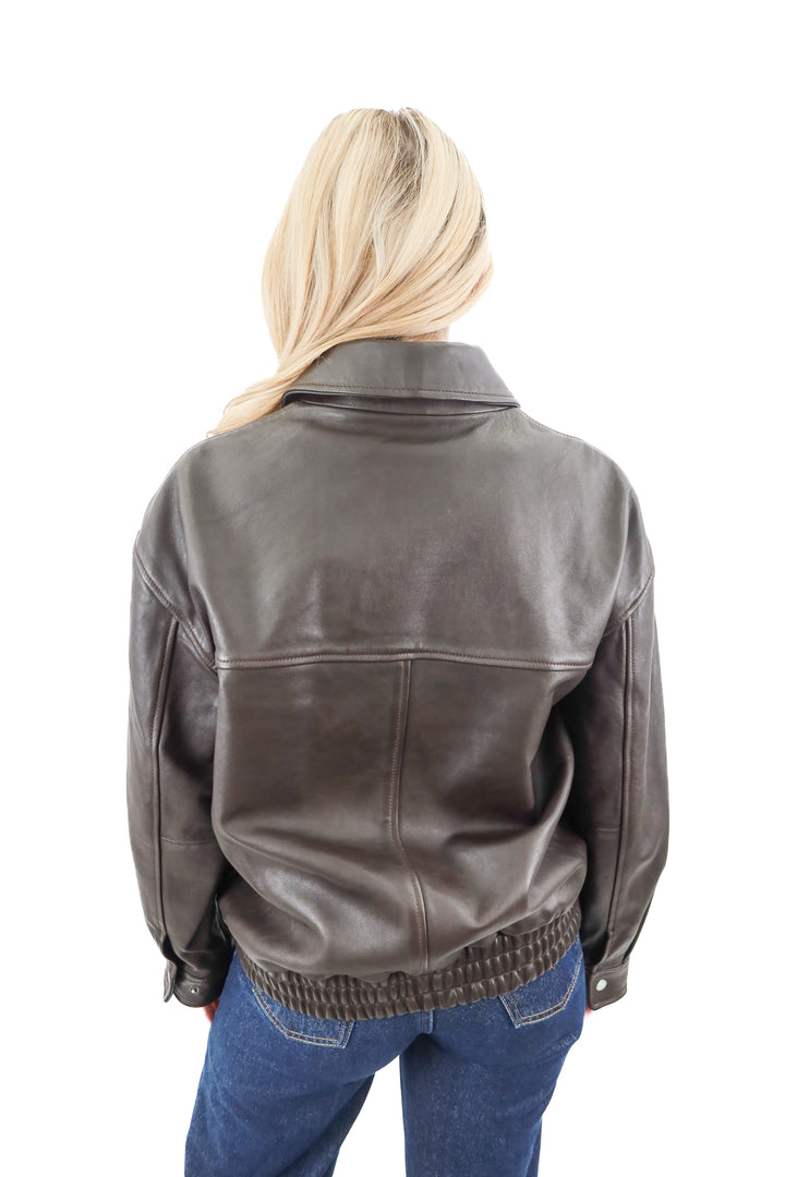 aritzia brown oversized leather bomber jacket (s; retail $550)