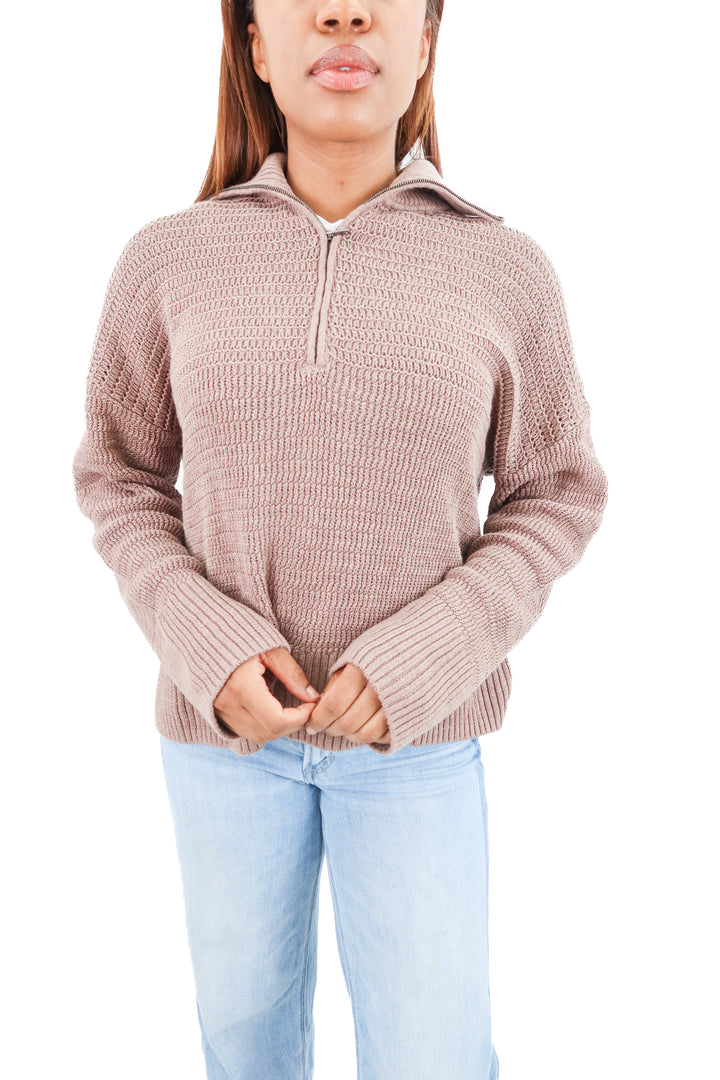 faherty brown crochet quarter zip (s; retail $198)