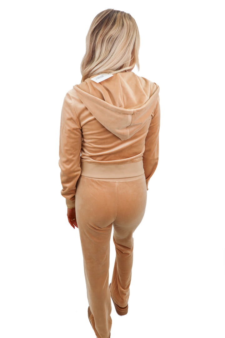 juicy couture tan velour sweat suit (xs; retail $218)