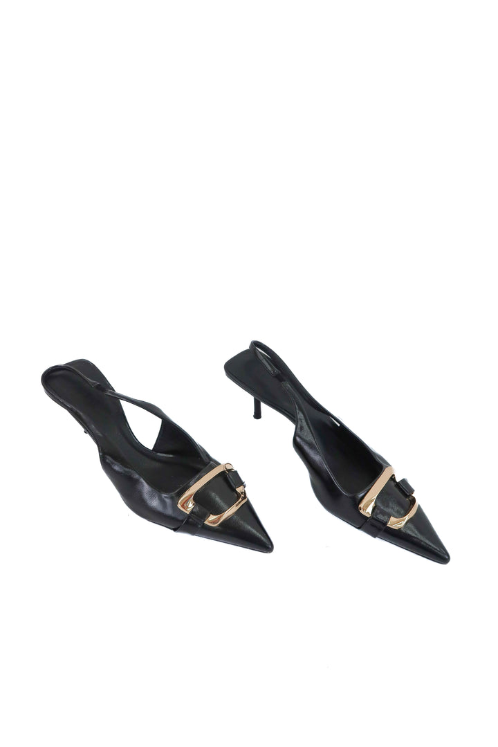 billini black gold buckle kitten heel (10; retail $85)