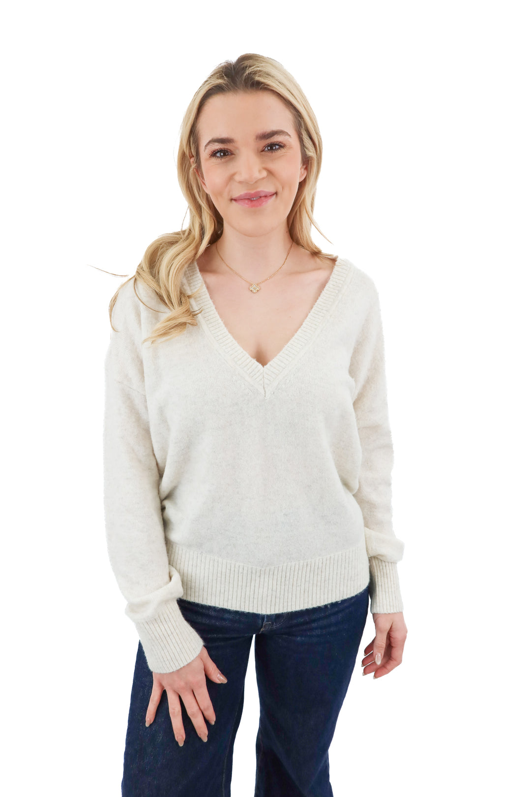 abercrombie & fitch cream v-neck merino wool blend sweater nwt (s)