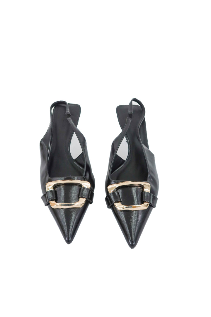billini black gold buckle kitten heel (10; retail $85)