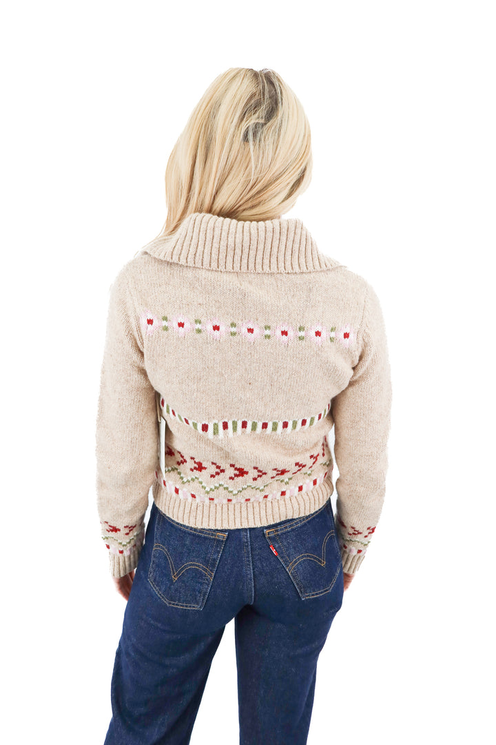 abercrombie & fitch light tan cardigan with moose design nwt (s)