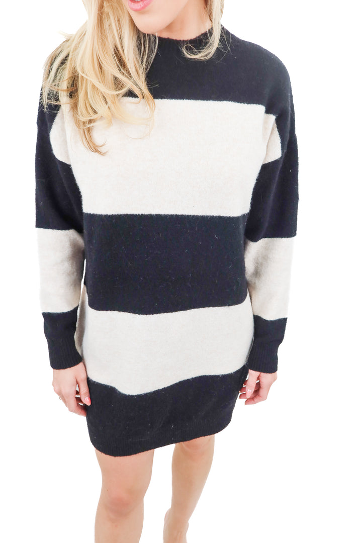 asos black/tan striped sweater dress (xsp; retail $44.99)
