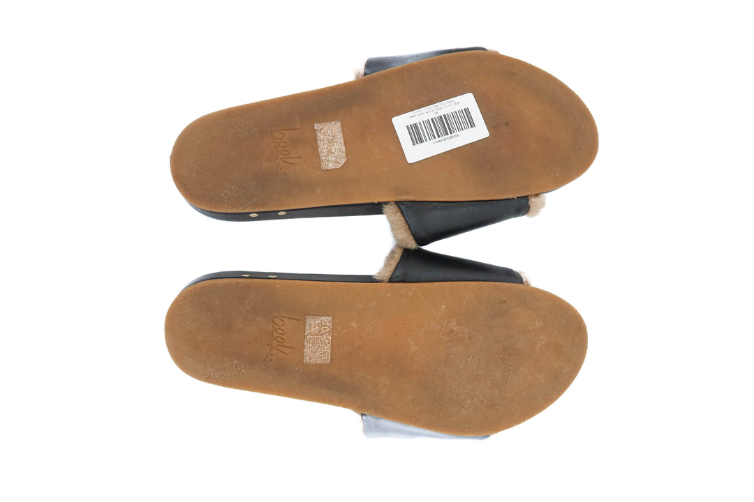 beek black leather slide with fur (10; retail $295)