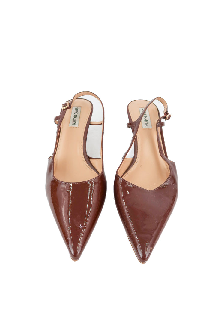 steve madden maroon patent sling back heels (10; retail $99.95)