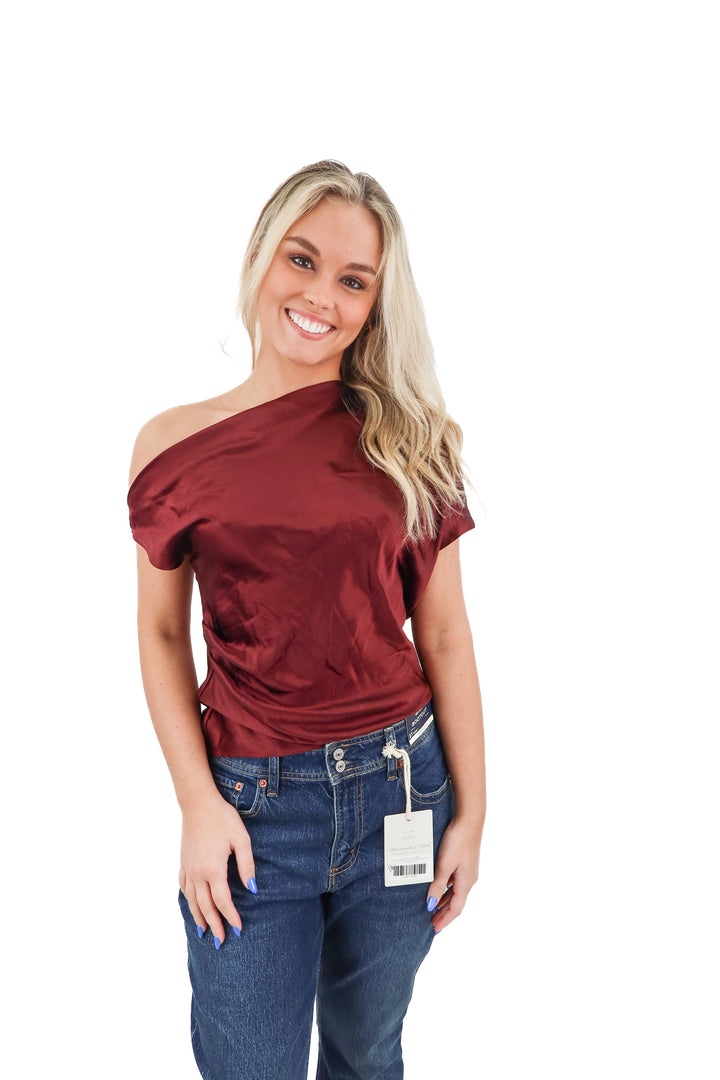 Enza Costa burgundy one shoulder top (S)