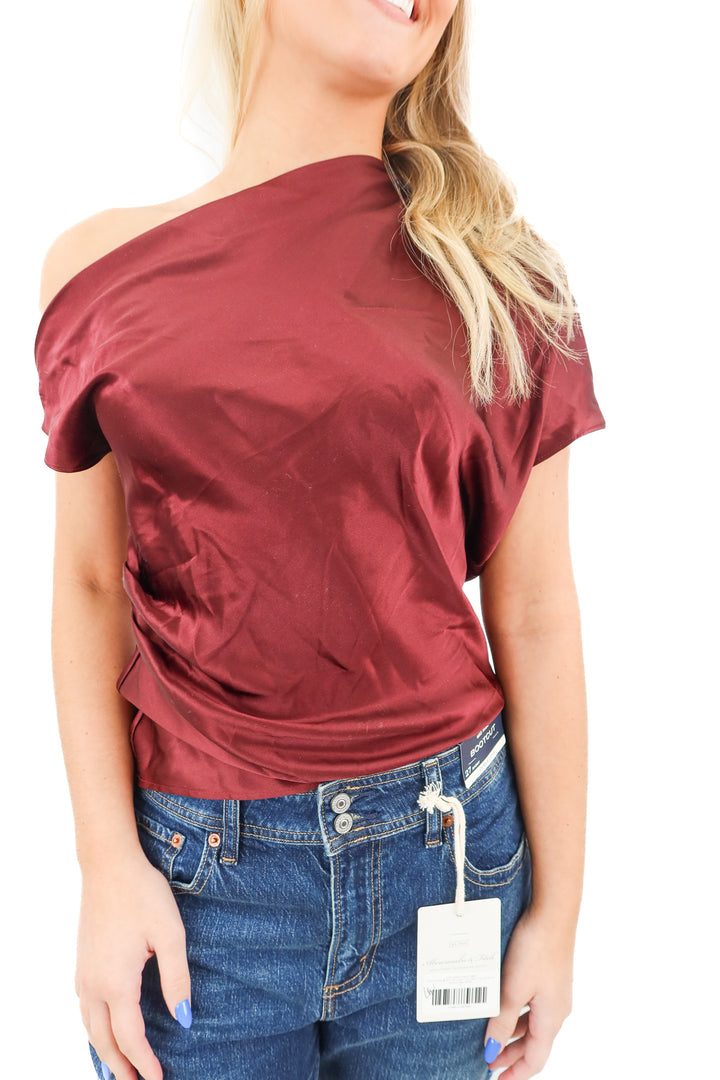 Enza Costa burgundy one shoulder top (S)