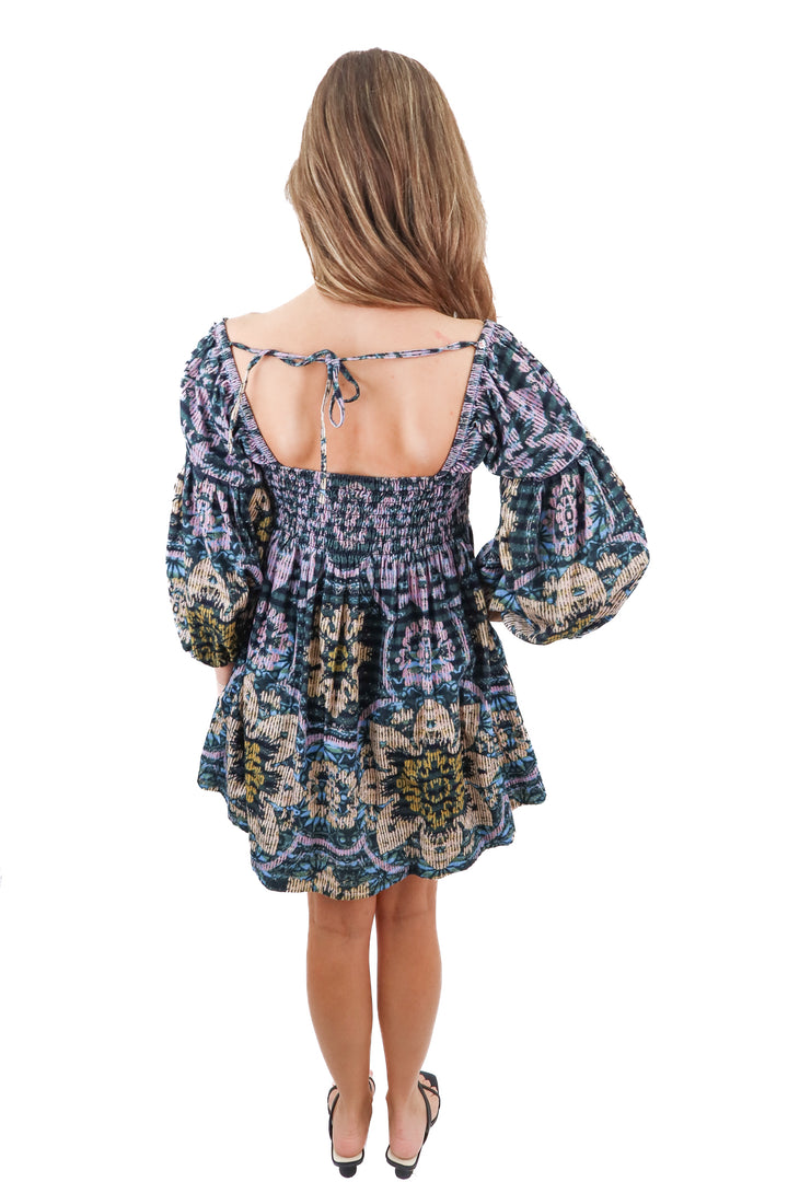 Free People multi print 3/4 sleeve mini dress (S)