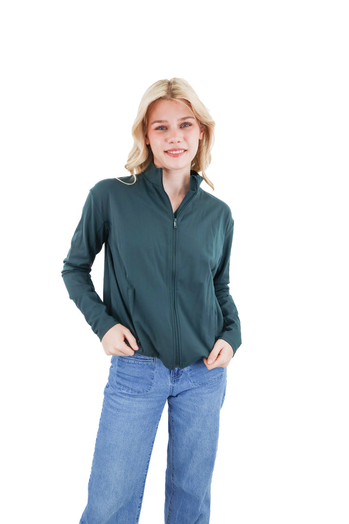 spanx green zip up jacket (m; retail $118)