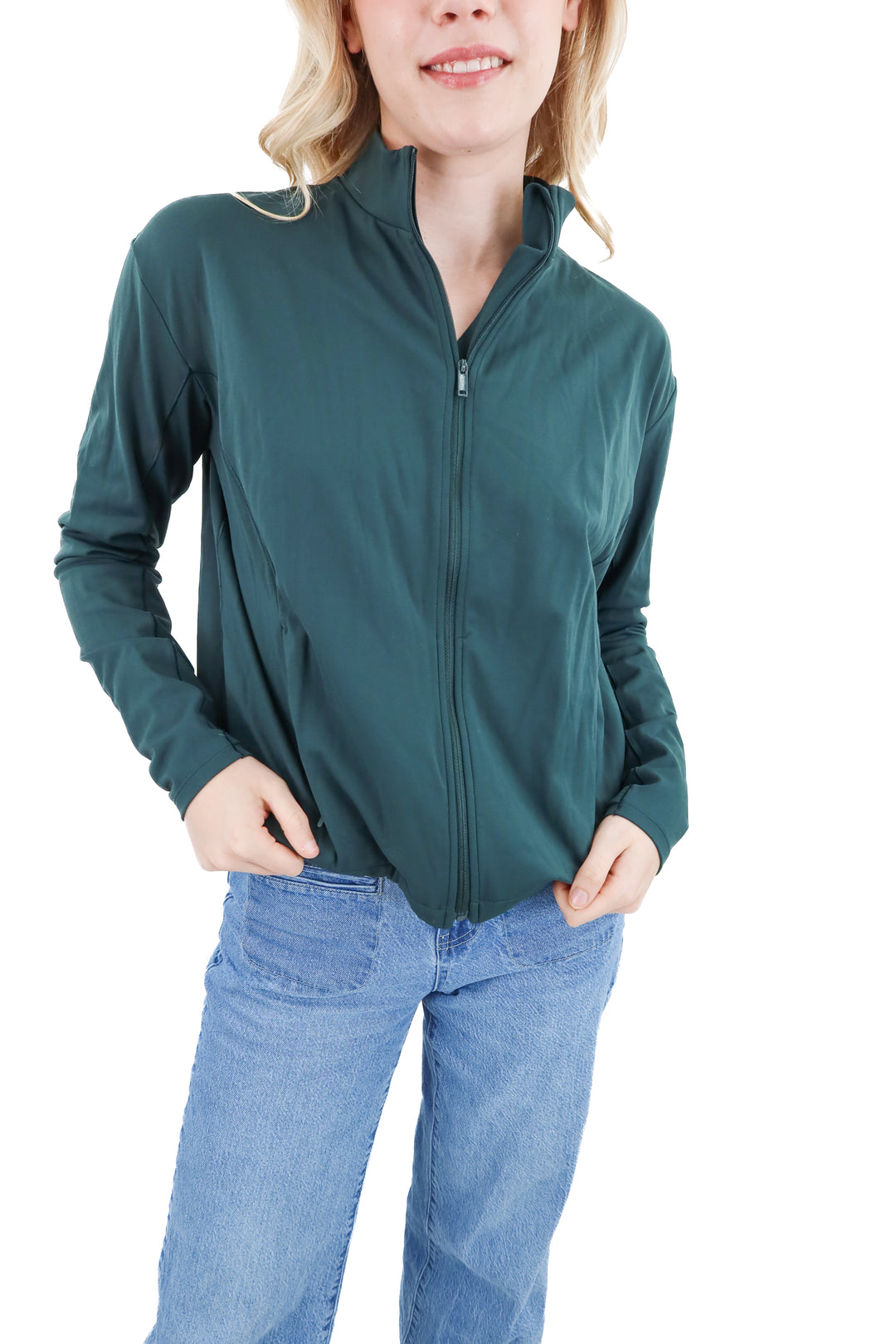 spanx green zip up jacket (m; retail $118)