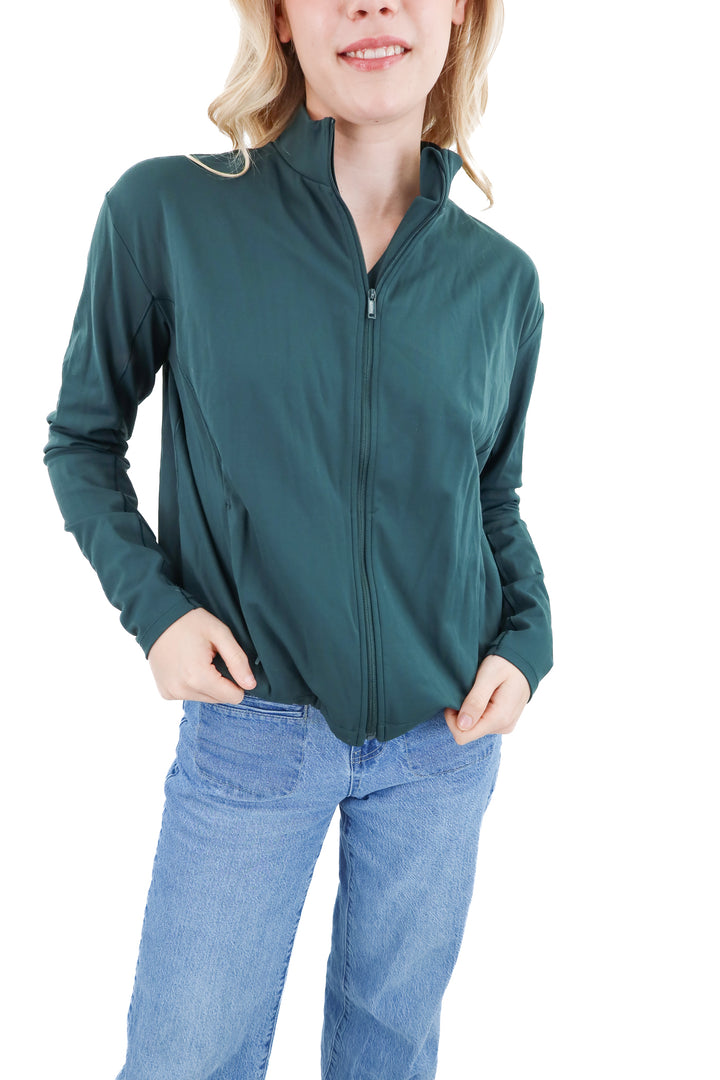 spanx green zip up jacket (m; retail $118)