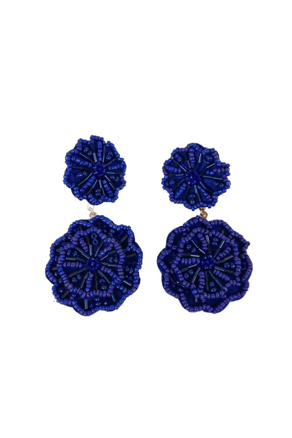 Royal blue beaded floral drop earrings