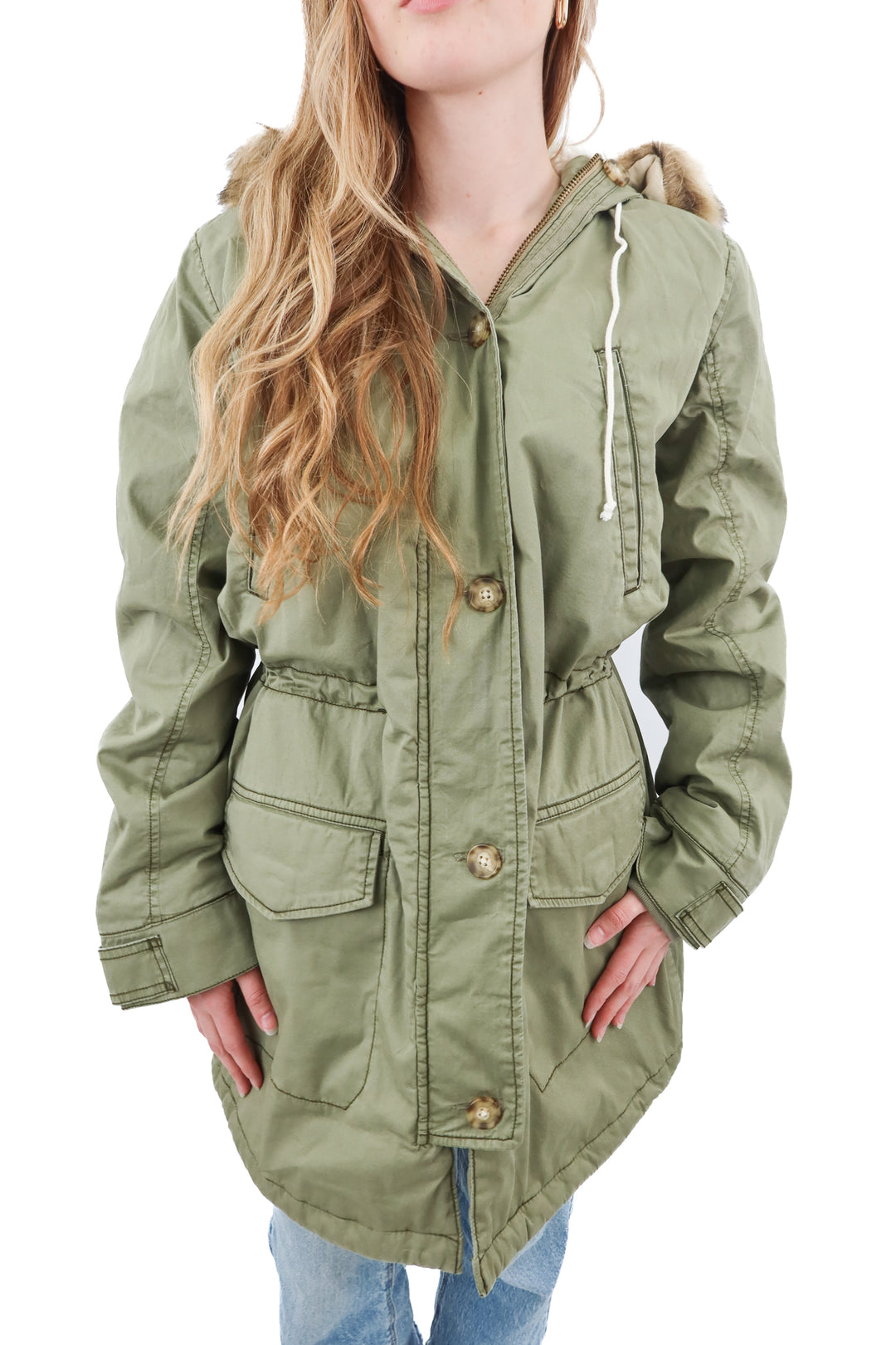 abercrombie & fitch green and sherpa coat with hood and removeable fur nwot (m)