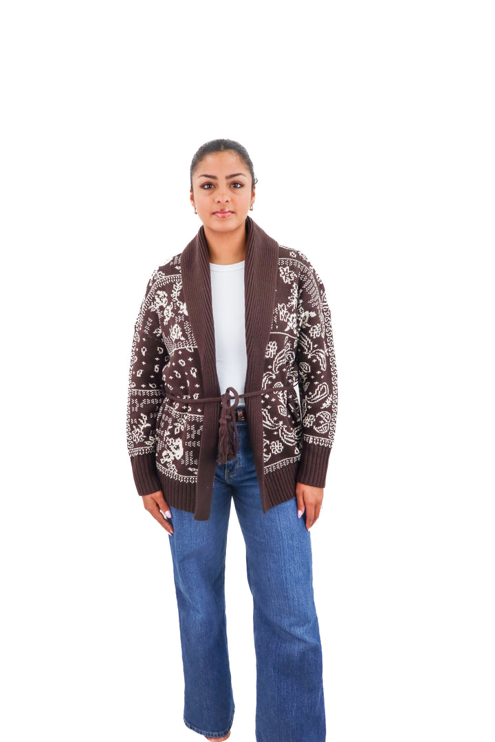 Abercrombie & fitch brown and white paisley cardigan NWT (m)