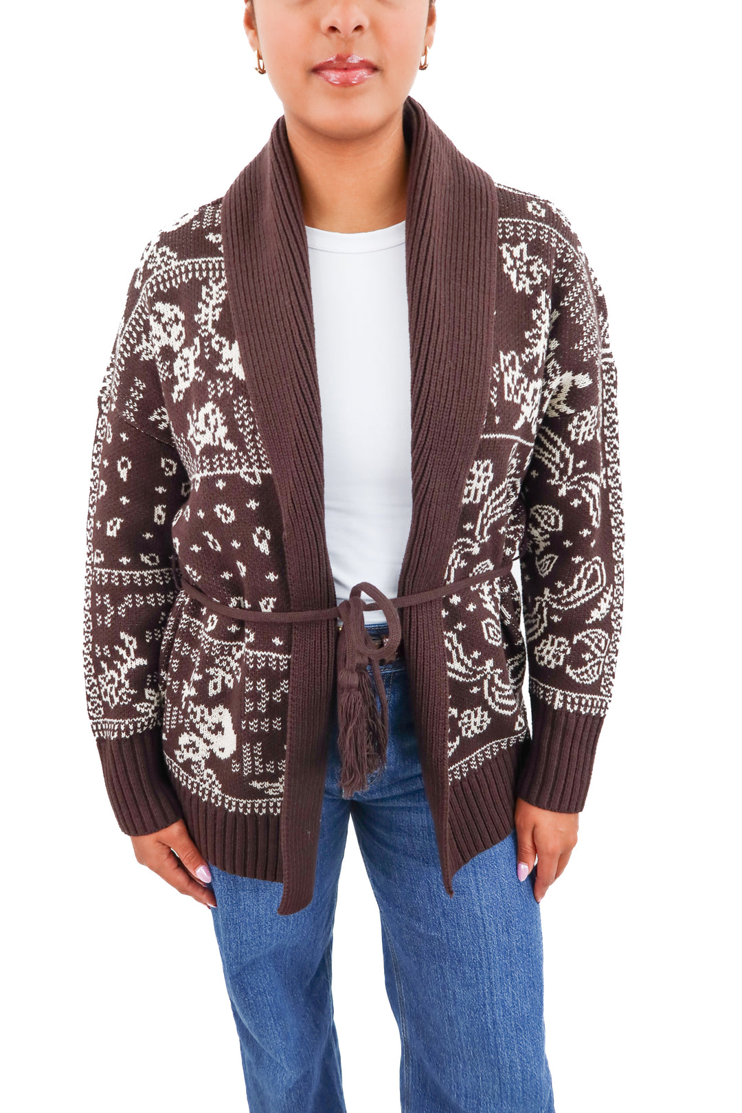 Abercrombie & fitch brown and white paisley cardigan NWT (m)