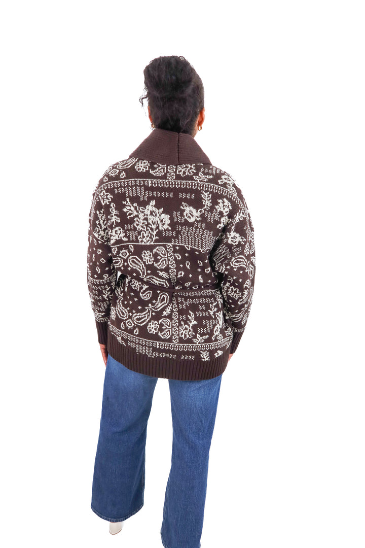 Abercrombie & fitch brown and white paisley cardigan NWT (m)
